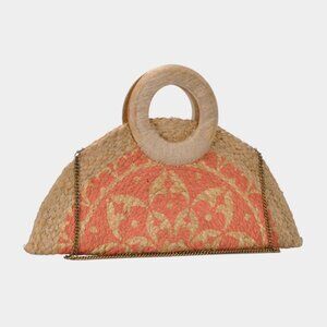Boho Wood Handle Half Moon Shape Eco-Friendly Straw Tote Bag Crossbody Bag NEW
